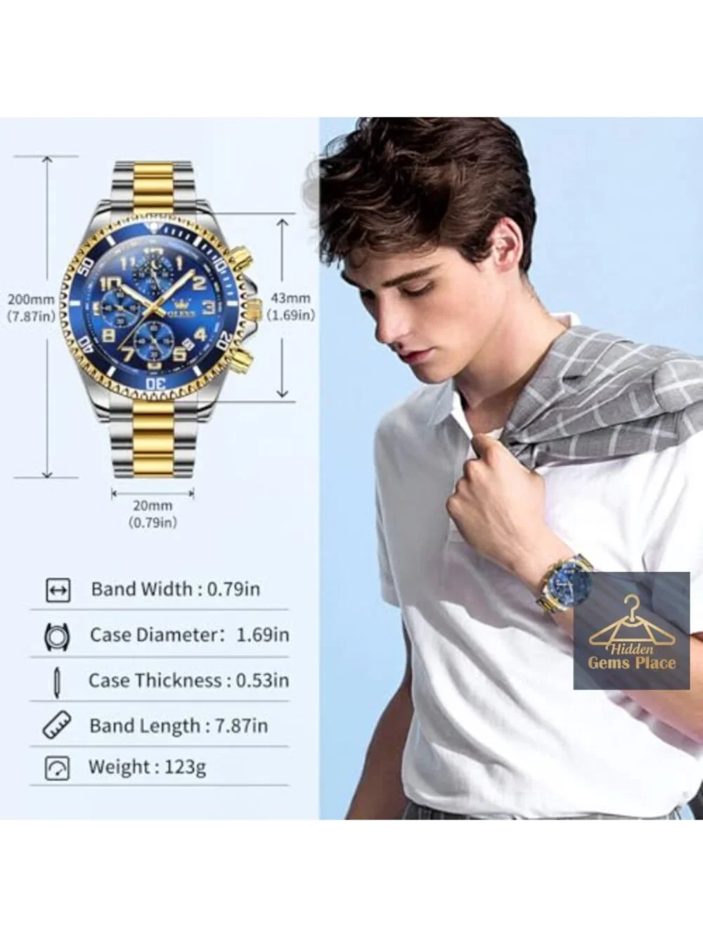 Men's Stainless Steel Dress Watch with Date Quartz Movement Blue Dial